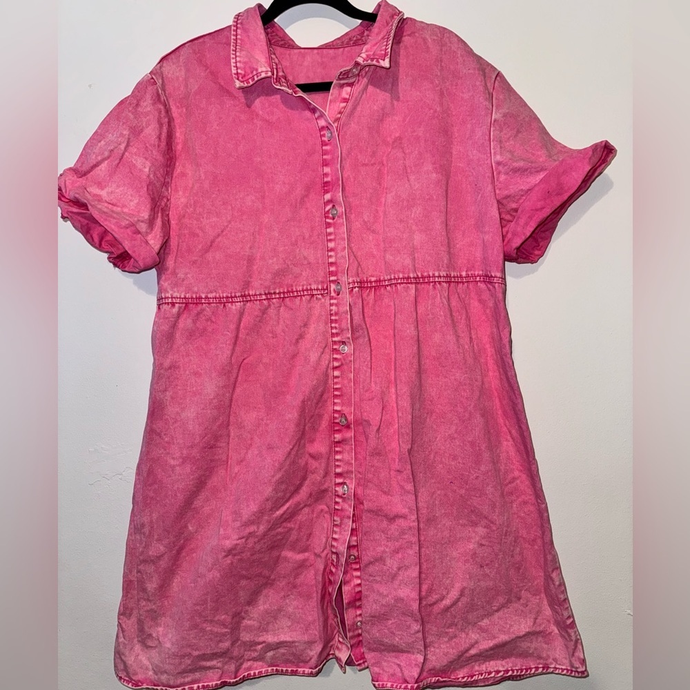 🎉Pink Button-Up Babydoll Dress